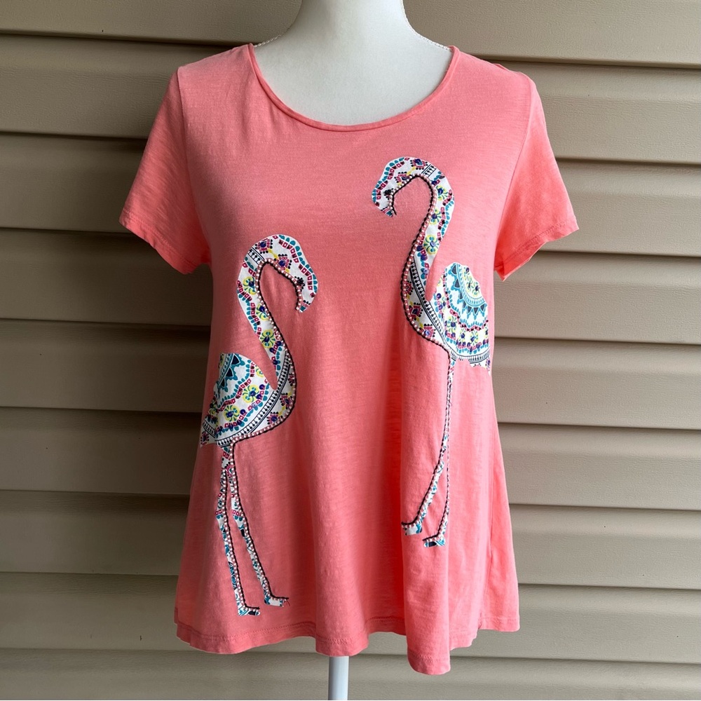 •Crown & Ivy• Embellished Flamingo Swing Top - Size Small